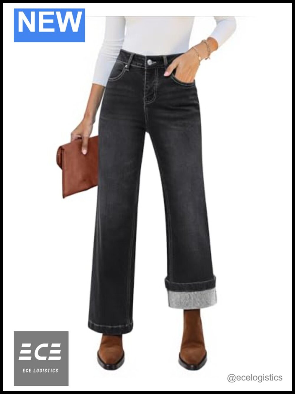 High Rise Wide Leg Flare Jeans Thin Fleece Lined Stretchy Denim Pants